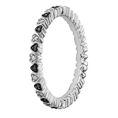 Stacks & Stones Sterling Silver 1/10 Carat T.W. Black & White Diamond Heart Stackable Ring