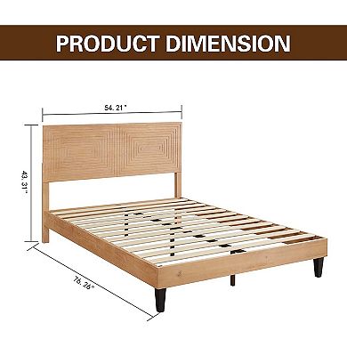 MUSEHOMEINC Solid Wood Mid Century Modern Rustic Platform Bed Frame, Pine, King