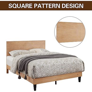 MUSEHOMEINC Solid Wood Mid Century Modern Rustic Platform Bed Frame, Pine, King