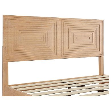 MUSEHOMEINC Solid Wood Mid Century Modern Rustic Platform Bed Frame, Pine, King