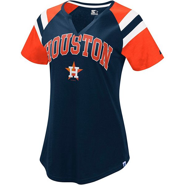 Women's Nike Orange/Navy Houston Astros Modern Baseball Arch Tri-Blend  Raglan 3/4-Sleeve T-Shirt