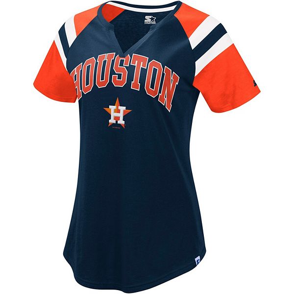 New Era Houston Astros Womens Orange Far Out Triblend V Short Sleeve T-Shirt
