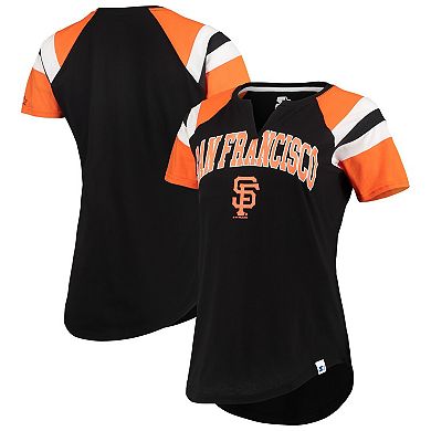 Women's Starter Black/Orange San Francisco Giants Game On Notch Neck Raglan T-Shirt