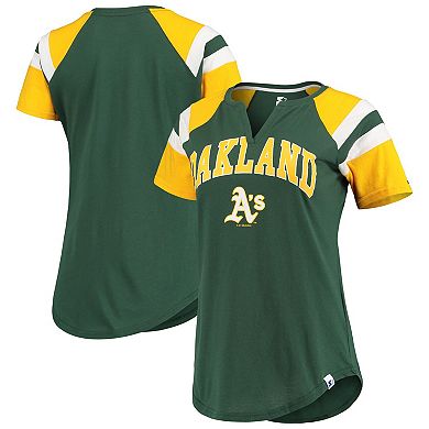 Women's Starter Green/Gold Oakland Athletics Game On Notch Neck Raglan T-Shirt