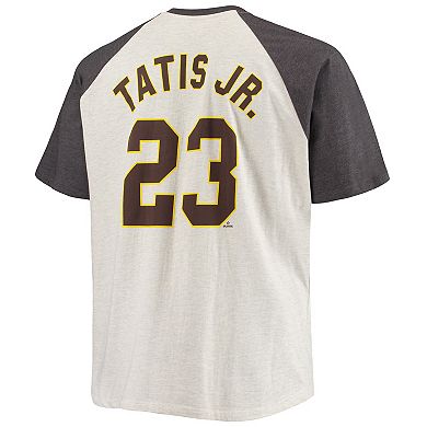 Men's Fernando Tatis Jr. Oatmeal/Heathered Charcoal San Diego Padres Big & Tall Name & Number Raglan T-Shirt