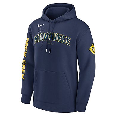 Men's Nike Navy Milwaukee Brewers Reflection Fleece Pullover Hoodie