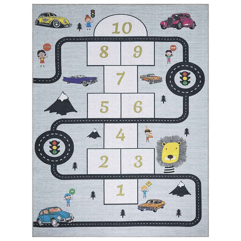 Ottomanson Kids Hopscotch Design Washable Indoor Area Rugs, Grey, 5X7 Ft