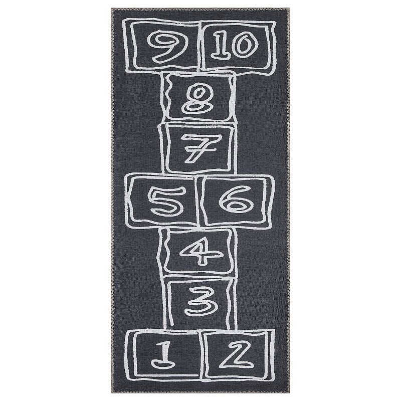 Ottomanson Kids Abstract Hopscotch Washable Runner Rug, Grey, 2.5X6 Ft