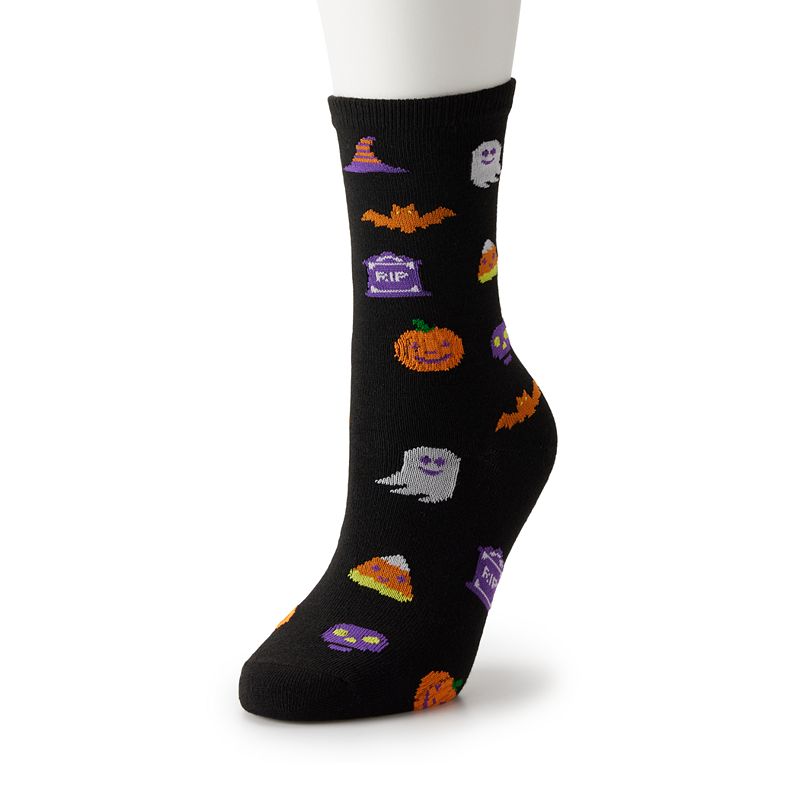 Halloween Novelty Crew Socks, Womens, Size: 9-11, Black