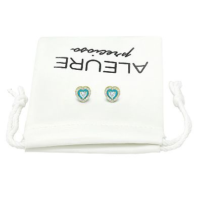 Aleure Precioso Sterling Silver Cubic Zirconia Heart Shaped Halo Stud Earrings