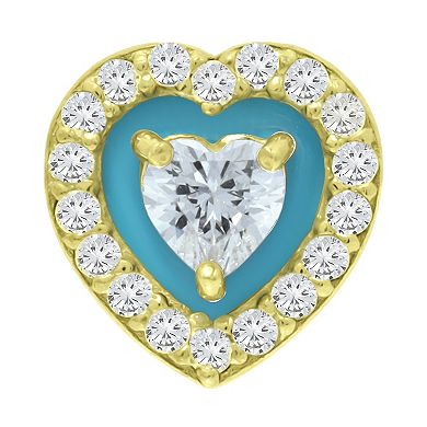 Aleure Precioso Sterling Silver Cubic Zirconia Heart Shaped Halo Stud Earrings