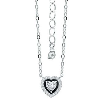 Aleure Precioso Sterling Silver Enamel & Cubic Zirconia Heart Shaped Halo Necklace