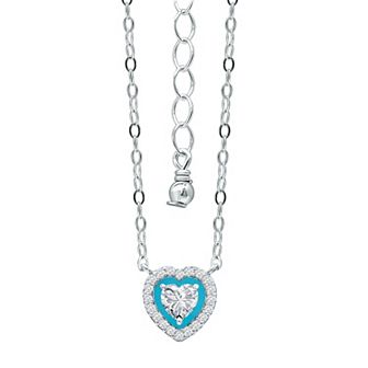Aleure Precioso Sterling Silver Enamel & Cubic Zirconia Heart Shaped Halo Necklace