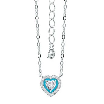 Aleure Precioso Sterling Silver Enamel & Cubic Zirconia Heart Shaped Halo Necklace