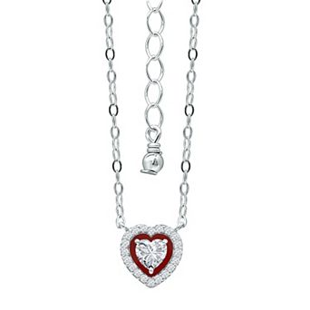 Aleure Precioso Sterling Silver Enamel & Cubic Zirconia Heart Shaped Halo Necklace