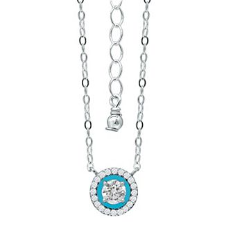Aleure Precioso Sterling Silver Enamel & Cubic Zirconia Halo Pendant Necklace
