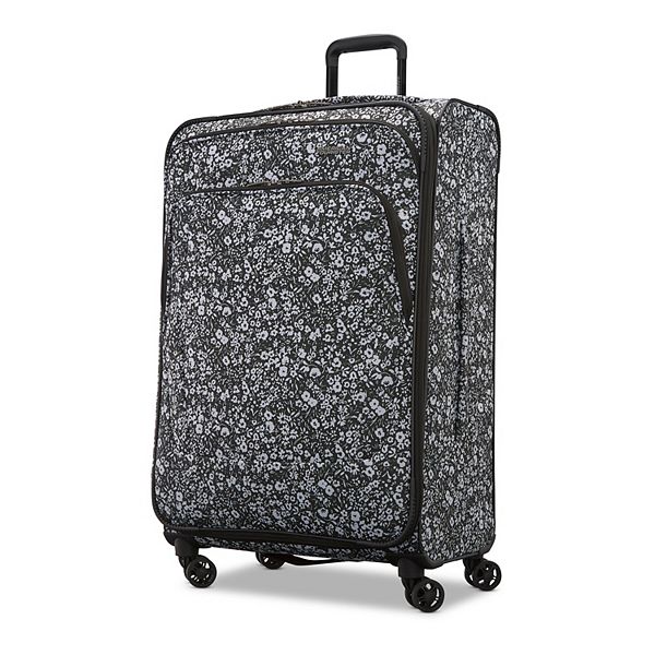 American Tourister Burst Max Quatro Softside Spinner Luggage - Black White Daisies (20 CARRYON)