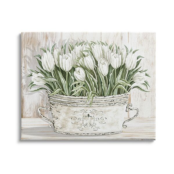 Stupell Home Decor White Tulip Flowers Distressed Canvas Wall Art