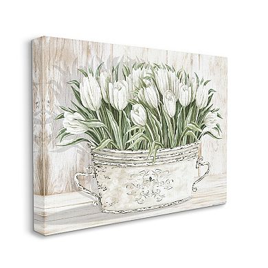 Stupell Home Decor White Tulip Flowers Distressed Canvas Wall Art