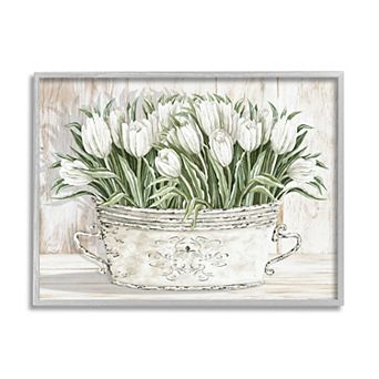 Stupell Home Decor White Tulip Flowers Fresh Vintage Country Tin Painting