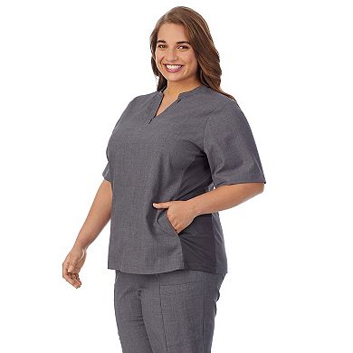 Plus Size Cuddl Duds® Scrubs 4-Pocket Split Neck Top