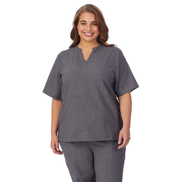 Plus Size Cuddl Duds® Scrubs 4Pocket Split Neck Top