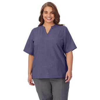 Plus Size Cuddl Duds® Scrubs 4-Pocket Split Neck Top