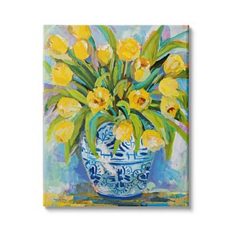Stupell Home Decor Yellow Tulips In Blue Vase Painting Canvas Print Wall Art