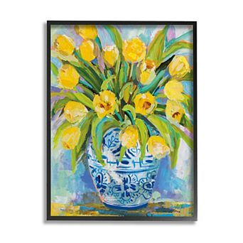 Stupell Home Decor Yellow Tulips In Blue Vase Painting Framed Wall Art