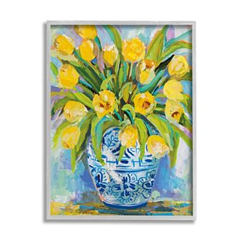 Stupell Home Decor Yellow Tulips In Blue Vase Painting Framed Wall Art