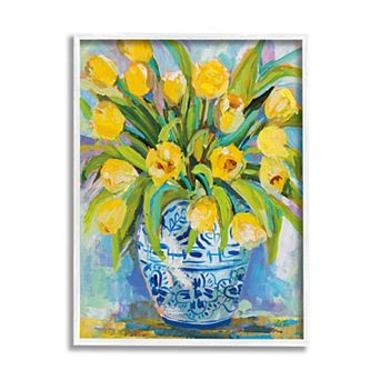 Stupell Home Decor Yellow Tulips In Blue Vase Painting Framed Wall Art