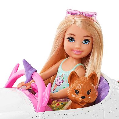Barbie® Club Chelsea 6-inch Blonde Doll with Open-Top Unicorn Car & Sticker Sheet