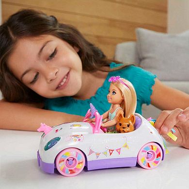 Barbie?? Club Chelsea 6-inch Blonde Doll with Open-Top Unicorn Car & Sticker Sheet
