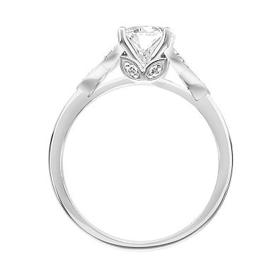 Love Always 10k White Gold 1 1/10 Carat T.G.W. Lab-Created Moissanite Floral Engagement Ring