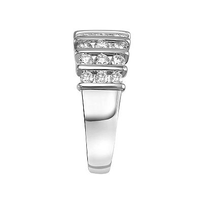 Love Always Sterling Silver 1 Carat T.W. Lab-Created Moissanite Vertical Row Anniversary & Wedding Ring