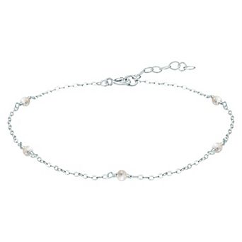 Aleure Precioso Sterling Silver Freshwater Cultured Pearl Station Anklet