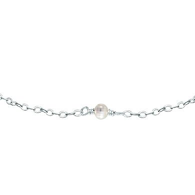 Aleure Precioso Sterling Silver Freshwater Cultured Pearl Station Anklet
