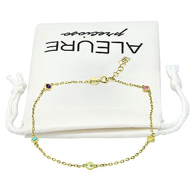 Aleure Precioso 18k Gold Over Sterling Silver Multi Color Cubic Zirconia Station Anklet