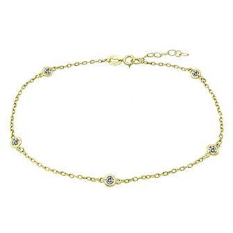 Aleure Precioso 18k Gold Over Sterling Silver Multi Color Cubic Zirconia Station Anklet