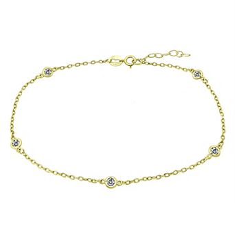 Aleure Precioso 18k Gold Over Sterling Silver Multi Color Cubic Zirconia Station Anklet