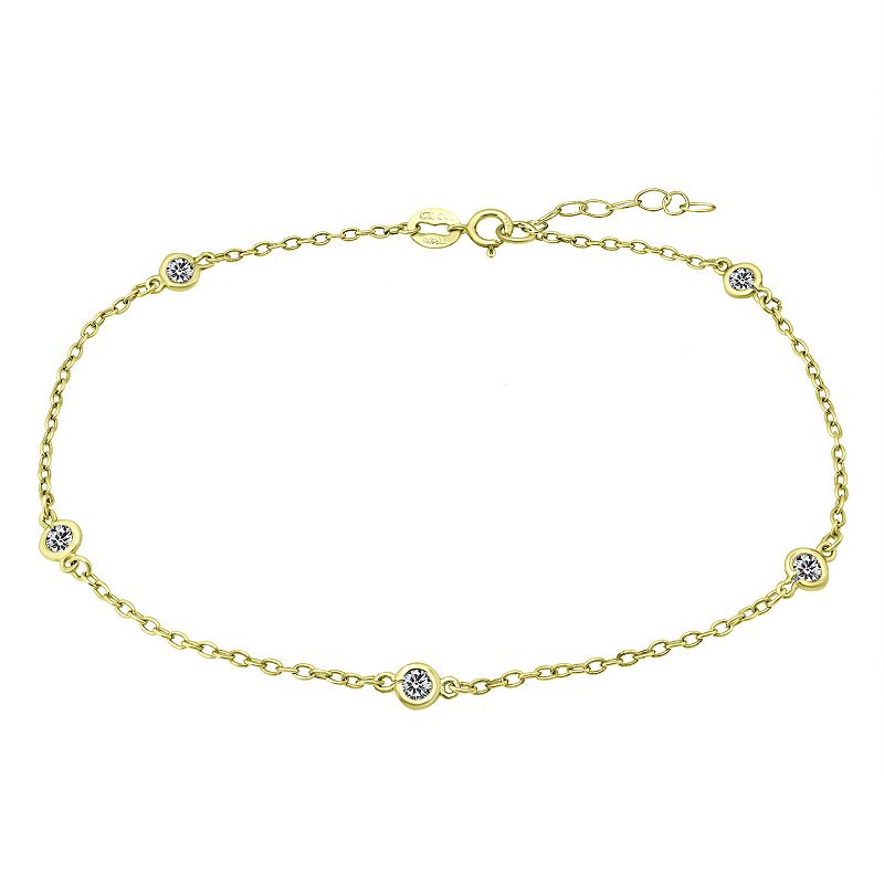 Aleure Precioso 18k Gold Over Sterling Silver Multi Color Cubic Zirconia Station Anklet, Women's,