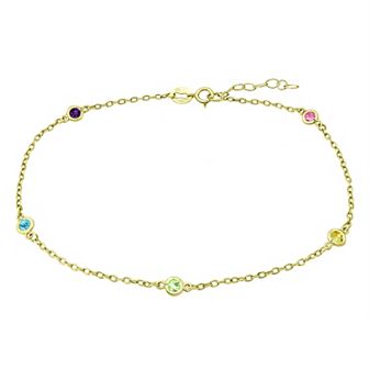 Aleure Precioso 18k Gold Over Sterling Silver Multi Color Cubic Zirconia Station Anklet