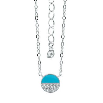 Aleure Precioso Sterling Silver Turquoise Enamel & Cubic Zirconia Round Necklace