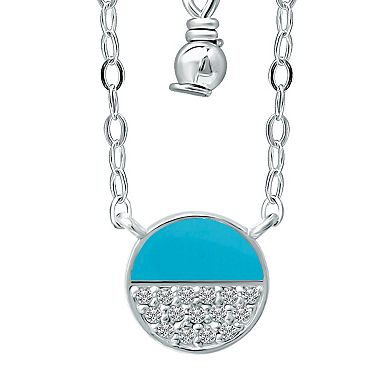 Aleure Precioso Sterling Silver Turquoise Enamel & Cubic Zirconia Round Necklace