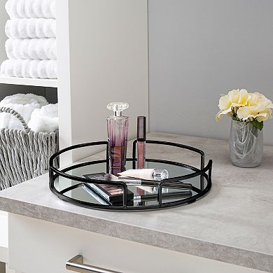 Home Details Modern Round Design Mirror Vanity Tray in Matte Black