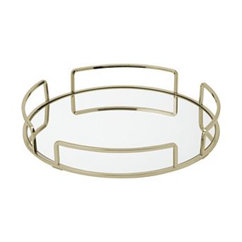 Home Details Modern Round Mirror Vanity Tray in Satin Gold