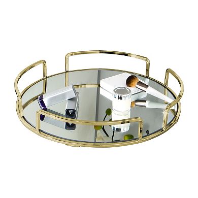 Home Details Modern Round Mirror Vanity Tray in Satin Gold