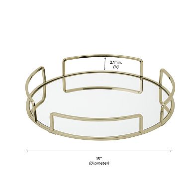 Home Details Modern Round Mirror Vanity Tray in Satin Gold