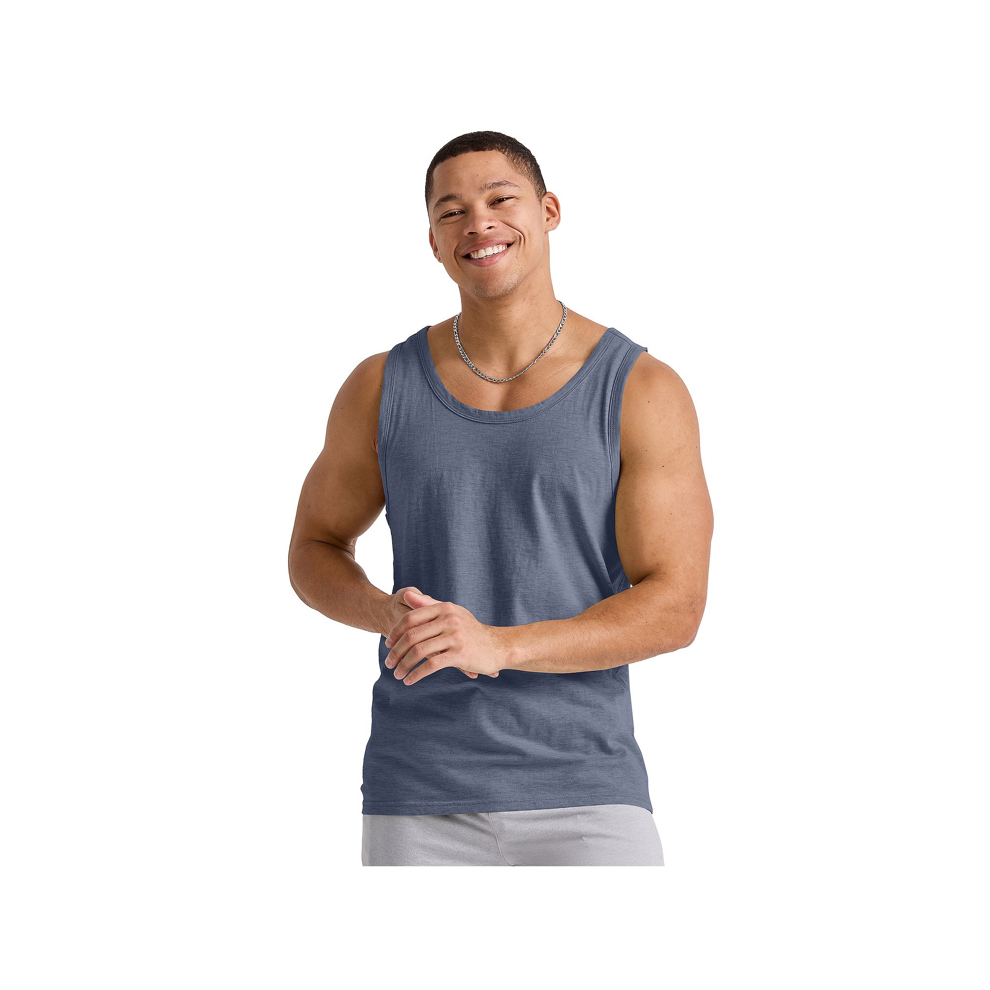 Mens Hanes Originals Tri-blend Tank Top, Size: Small, Athletic Navy Grey