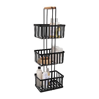 Simplify 3 Tier Metal Spa Tower with Bamboo Handles in Black